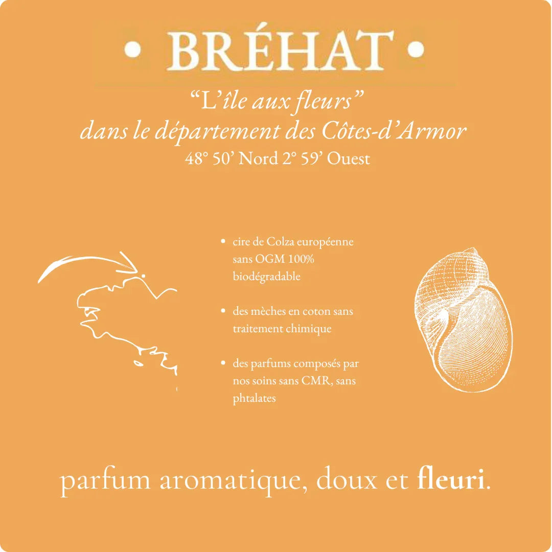 Informations sur la composition de la bougie Bréhat et son parfum aromatique, doux et fleuri