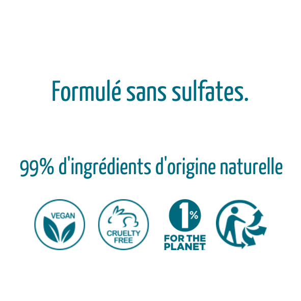 Formulé sans sulfates, 99% d'origine naturelle