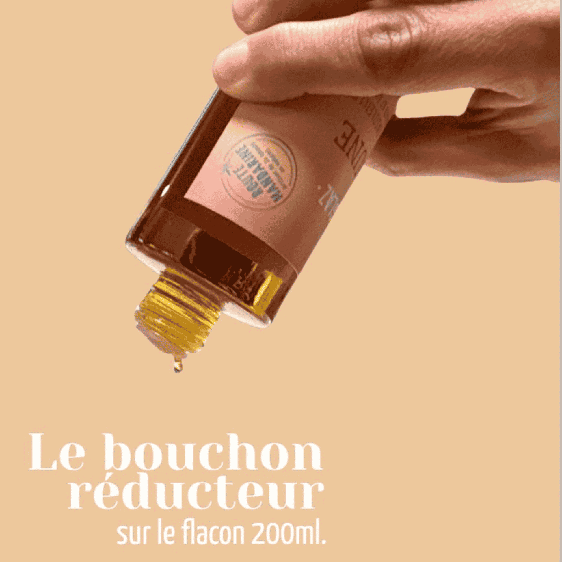 le bouchon réducteur du format 200ml de l'huile DUNE, du goutte à goutte